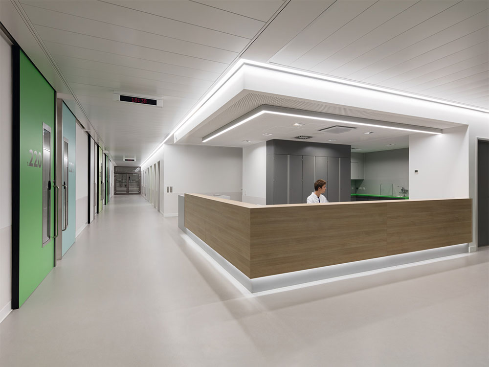 Perfect hygiene with nora rubber flooring in the hospital corridor